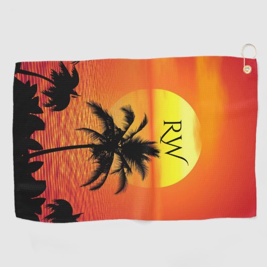 Das Sun Red Tropics Palm Beach Initial Golfhandtuch (Horizontal)