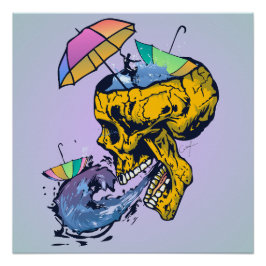 Das Surfen auf einem Wellenregen in einem Schädel Poster