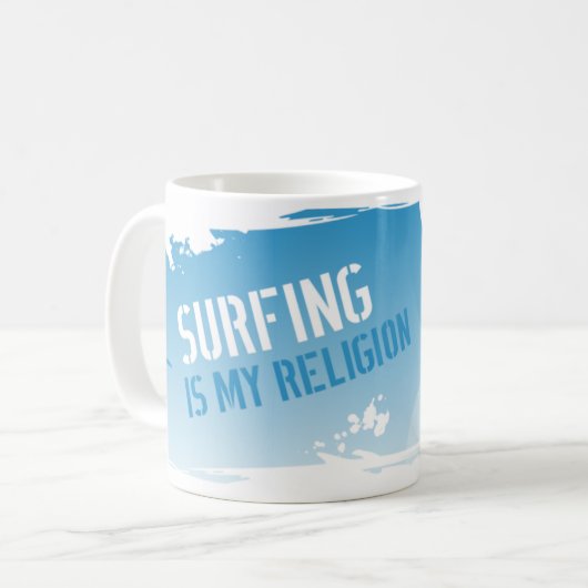 Das Surfen ist meine Religion Kaffeetasse (Vorderseite Links)