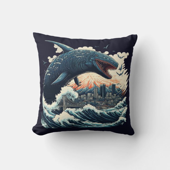 Das Sushi-Hai-Monster attackiert die Stadt Kissen (Vorderseite)
