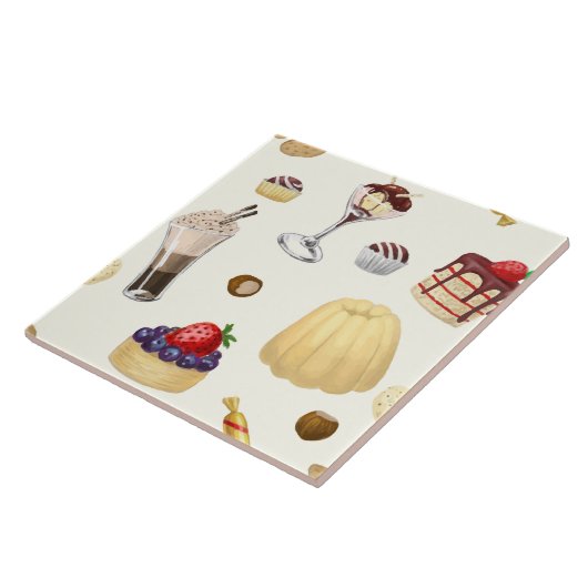 Das süße Muster mit verschiedenen Desserts. Fliese (Seite)