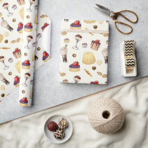 Das süße Muster mit verschiedenen Desserts. Geschenkpapier