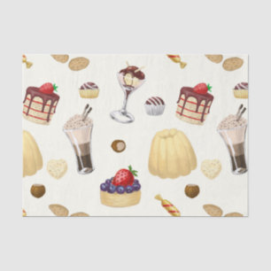 Das süße Muster mit verschiedenen Desserts. Seidenpapier