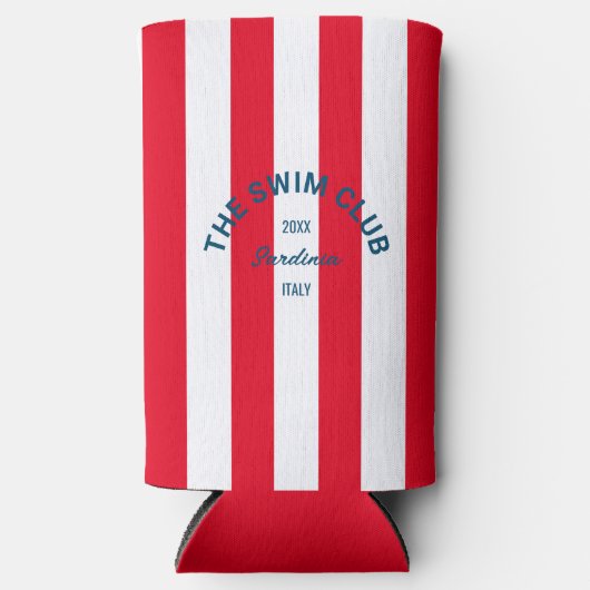 Das Swim Club Wappen Red Cabana Strip Selters Dosenkühler (Vorderseite)