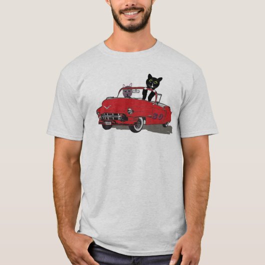 Das T-Shirt 2 Katzen-Freude-Reitmänner (Vorderseite)