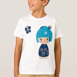Das T-Shirt der blaue Kokeshi Dreiergruppe-Kinder