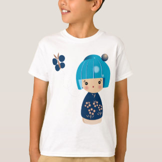 Das T-Shirt der blaue Kokeshi Dreiergruppe-Kinder