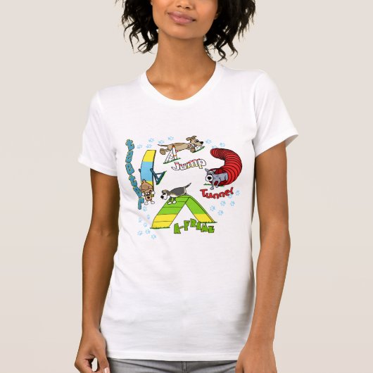 Das T-Shirt der Cartoon-HundeAgility-Frauen (Vorderseite)