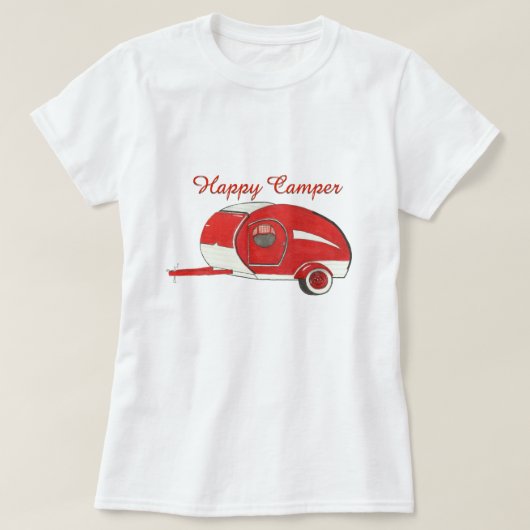 Das T-Shirt der roten Teardrop-Campings-Frauen (Design vorne)