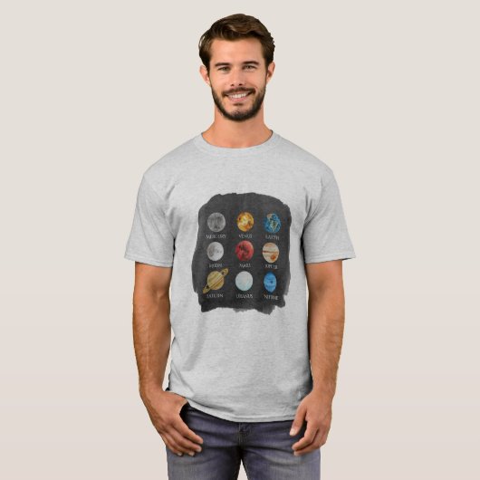 Das T-Shirt der Sonnensystem-Aquarell-Männer (Vorne ganz)