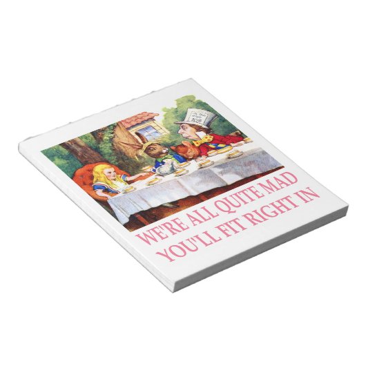 Das Tea-Party des Mad Hatter in der Alice im Wunde Notizblock (angewinkelt)