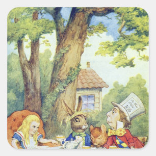 Das Tea-Party des Mad Hatter Quadratischer Aufkleber