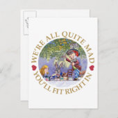 Das Tea-Party von Mad Hatter - "Wir sind alle ganz Einladungspostkarte (Vorne/Hinten)