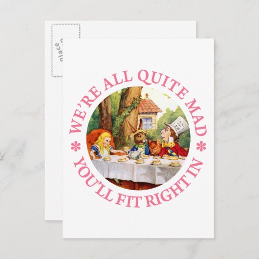 Das Tea-Party von Mad Hatter: "Wir sind alle ganz  Einladungspostkarte (Vorne/Hinten)