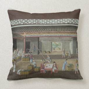 Das Tee-Depot (Gouache auf Seide) Kissen