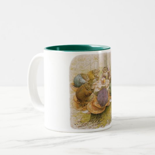 Das Tee-Party der Toads (von Beatrix Potter) Zweifarbige Tasse (Vorderseite Links)