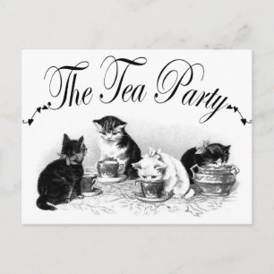 Das Tee-Party Kätzchen Einladungspostkarte