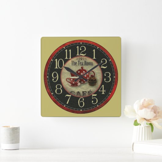 Das Teesalon Café Quadratische Wanduhr (Zuhause)