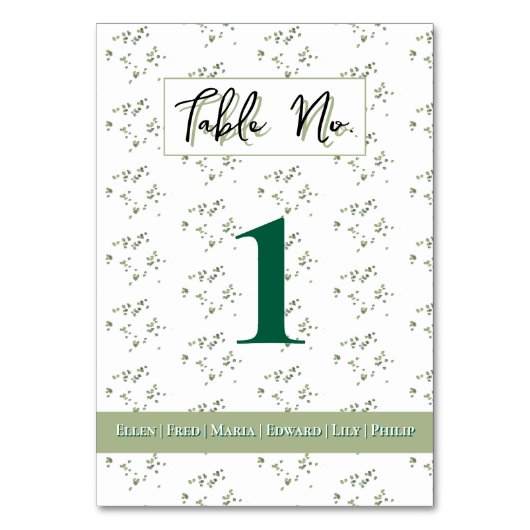 Das Thema Grüne Wälder in einer Hochzeit Tischnummer (Vorderseite)
