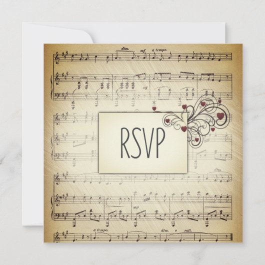 Das Thema "Herz und antike Musik" lädt zur Hochzei Einladung (Rückseite)