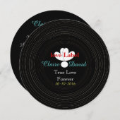 Das Thema Schwarz-Weiß-Retro-Vinyl-Schallplattenmu Einladung (Vorne/Hinten)