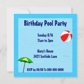 Das Thema Schwimmbad ist auf die Party Einladungen (Rückseite)