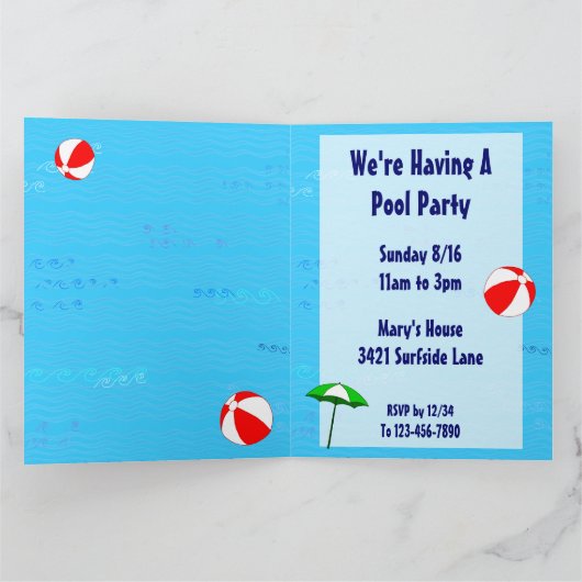 Das Thema Schwimmbad ist auf die Party Einladungen (Innenseite)