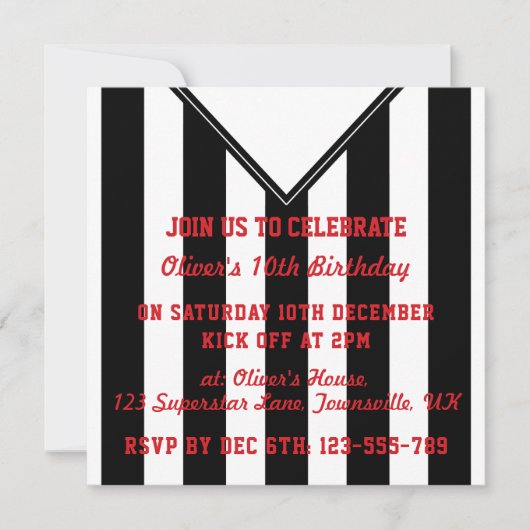 Das Themed Party von Soccer Jersey lädt zum Templa Einladung (Vorderseite)