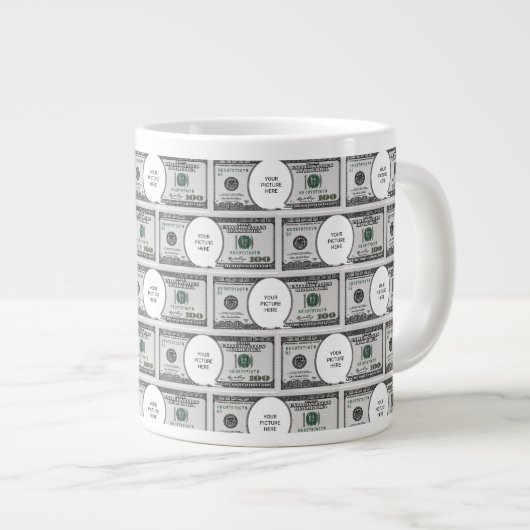 Das Tile-Design mit Ihrem Bild auf 100 Dollar-Bild Jumbo-Tasse (Vorderseite Rechts)