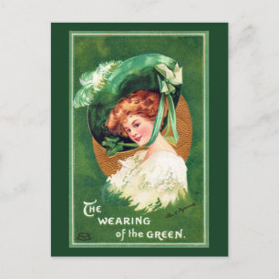 Das Tragen der grünen Vintage-Postkarte Postkarte