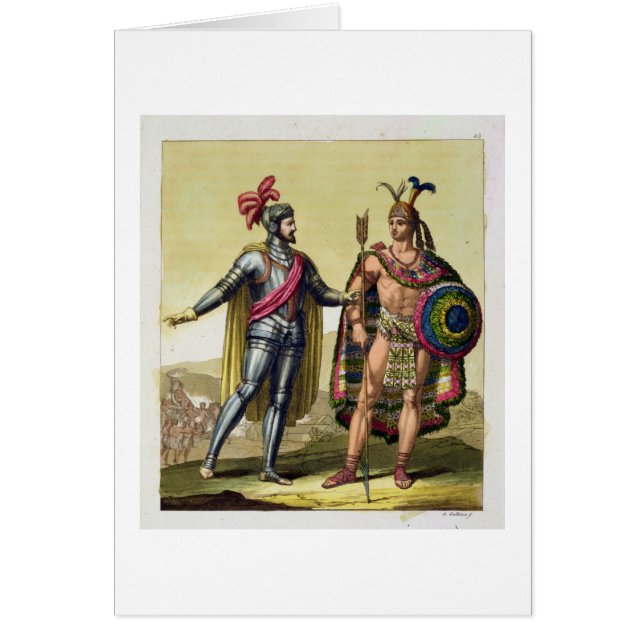 Das Treffen zwischen Hernando Cortes (1485-1547) (Vorne)