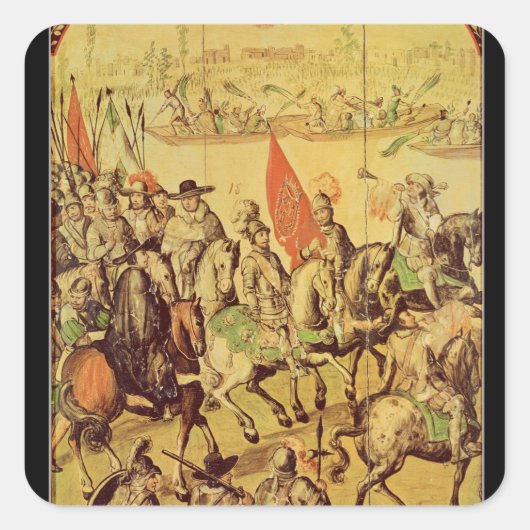 Das Treffen zwischen Hernando Cortes Quadratischer Aufkleber (Vorderseite)