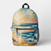Das trendige Beach Sunset Art Backpack Bedruckter Rucksack (Vorderseite)