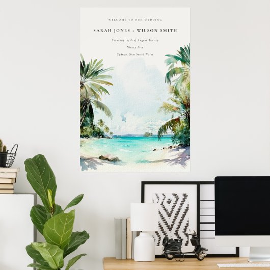 Das Tropical Beach Palm Trees Wedding Poster (Heimbüro)