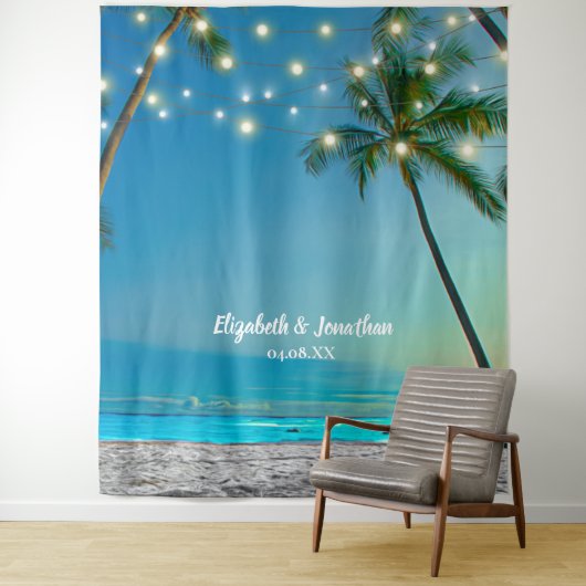 Das Tropical Beach Palm Wedding Foto Stand Wandteppich (Beispiel)