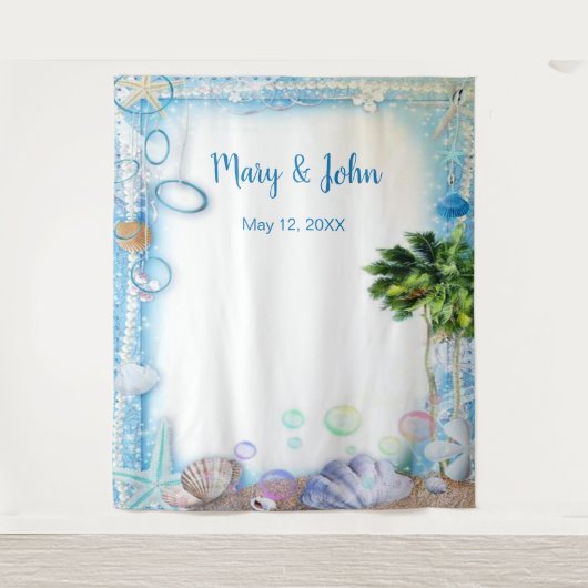 Das Tropical Beach Seashell Wedding Foto im Hinter Wandteppich (Vorderseite)