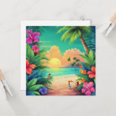 Das Tropical Beach Sunset mit Hibiskus-Blume Karte (Vorderseite/Rückseite Beispiel)