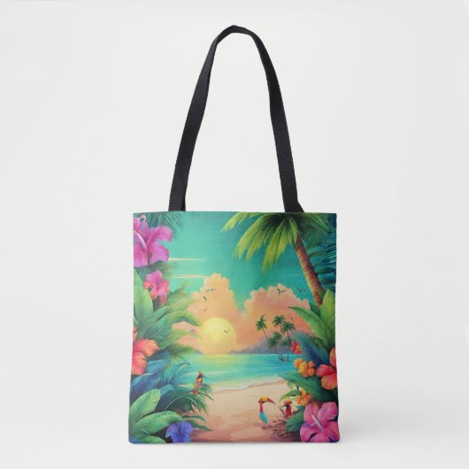 Das Tropical Beach Sunset mit Hibiskus-Blume Tasche (Vorderseite)
