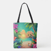 Das Tropical Beach Sunset mit Hibiskus-Blume Tasche (Rückseite)