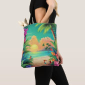 Das Tropical Beach Sunset mit Hibiskus-Blume Tasche (Von Nahem)