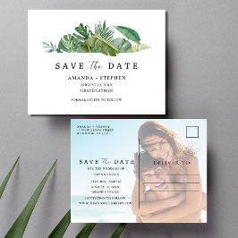 Das Tropical Leaf Beach Hochzeitbudget Save the Da Ankündigungspostkarte