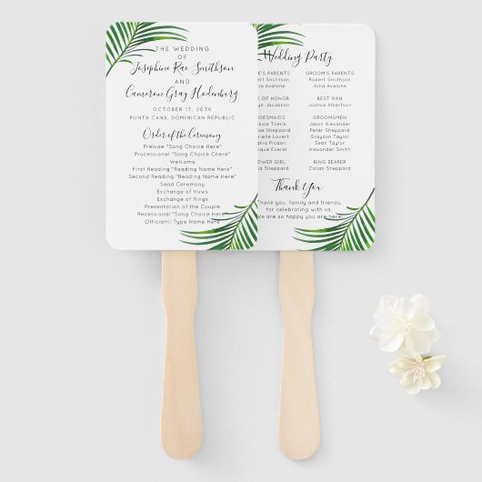 Das Tropical Palm Tree Greenery Beach Hochzeitspro Fächer (Vorne und Hinten)