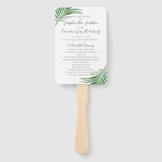 Das Tropical Palm Tree Greenery Beach Hochzeitspro Fächer (Vorderseite)