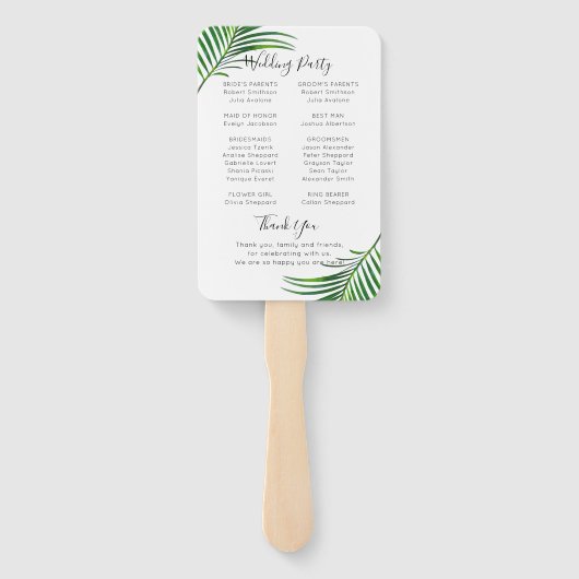 Das Tropical Palm Tree Greenery Beach Hochzeitspro Fächer (Rückseite)