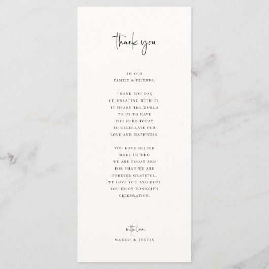 Das Tropical Palm Tree Wedding Menü und vielen Dan Menükarte (Rückseite)