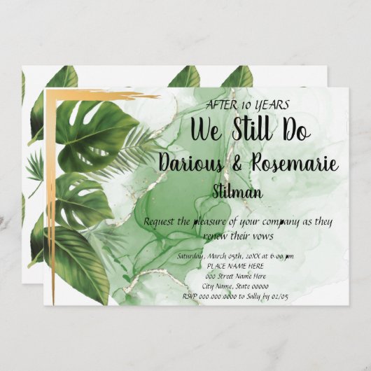 Das Tropical Palm Wedding Anniversary Renewal Vows Einladung (Vorne/Hinten)