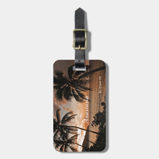 Das Tropical Sunset Beach Palm Trees personalisier Gepäckanhänger (Vorderseite vertikal)