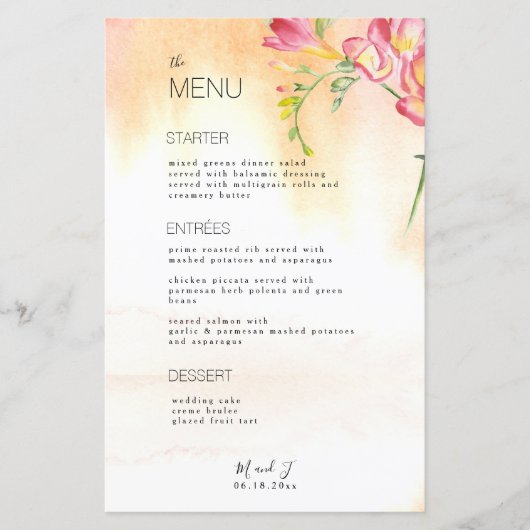 Das tropische Freesia Pink Orange Menü (Vorderseite)