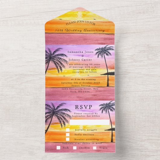 Das tropische Hochzeitsjubiläum am Strand All In One Einladung (Innen Boden)