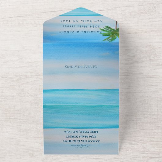 Das tropische Hochzeitsjubiläum am Strand All In One Einladung (Außenbereich)